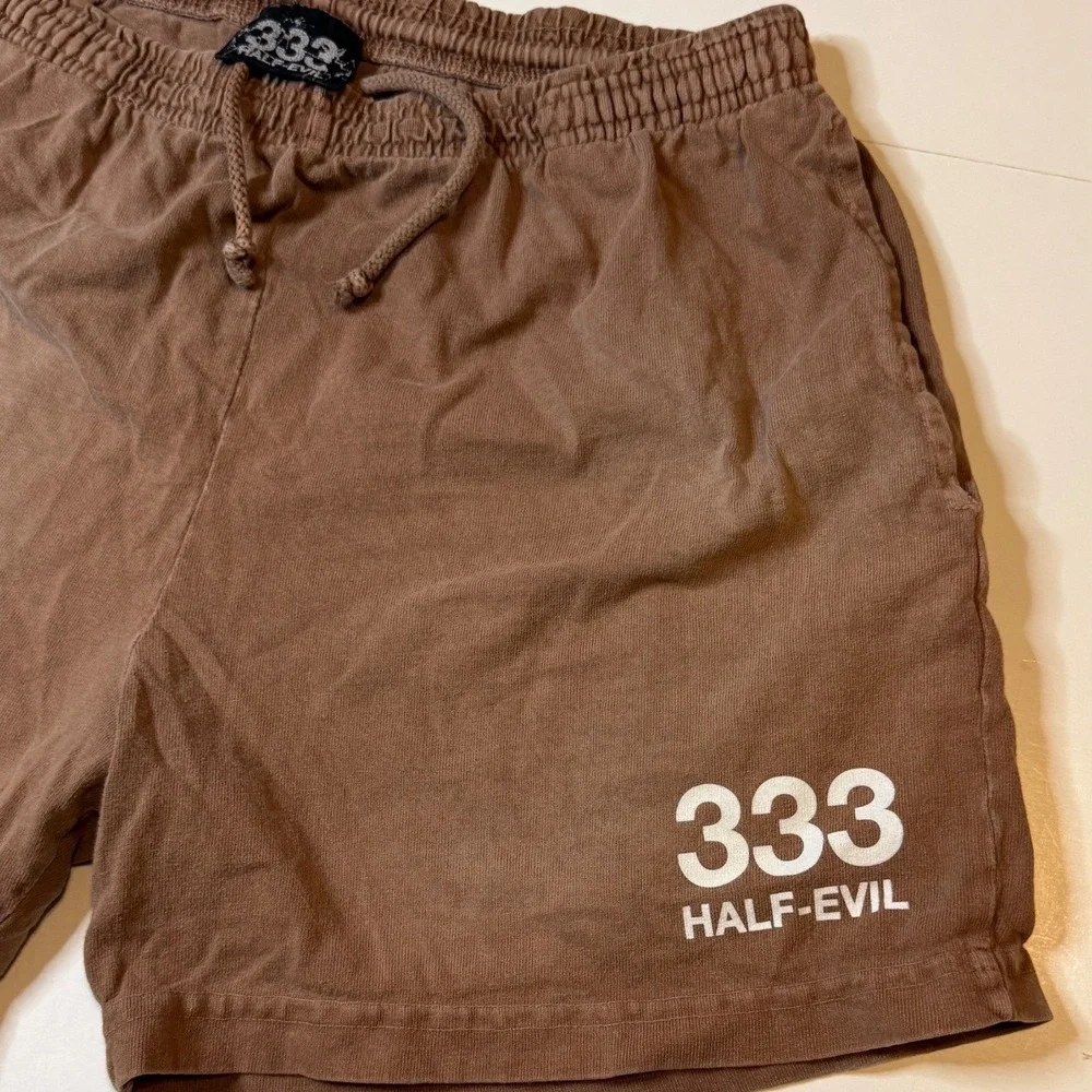 Half-Evil 333 Sweat Shorts Mens Medium Brown Streetwear